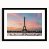 Extra large, abstract art print of colorful Paris scenery on textured canvas in a black frame, ideal for living room decor.