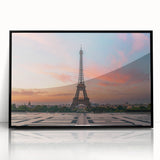 Large abstract wall art depicting a stylized Paris scene in muted gray and black tones, framed acrylic.