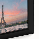Black wall art featuring a textured, colorful Parisian streetscape on extra large framed canvas.