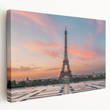 Parisian streetscape on a large stretched canvas, featuring muted earth tones, ideal for kitchen wall art.