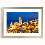 Extra large wall art depicting an abstract textured scene of Provence, France in muted earth tones, framed in silver.