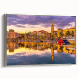 Framed canvas featuring a vintage-style landscape painting of Southern France with vibrant colors on a black background.
