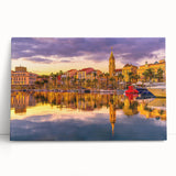 Large black and white photo of a scenic European landscape on stretched canvas, ideal for kitchen wall art.