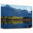 Acrylic print of a Bavarian landscape in muted greens and blues, ideal for dining room decor.
