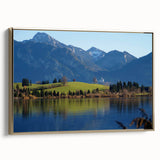 Framed canvas featuring a vintage-style landscape painting of Bavarian scenery, ideal for bedroom wall art.