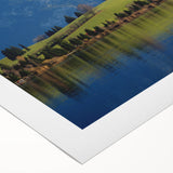Art deco poster of Bavarian landscape in soft pastel colors on rolled canvas, suited for dining room wall art.