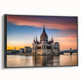Black and white framed canvas featuring a vintage-style landscape of a European scene, ideal for bedroom wall decor.