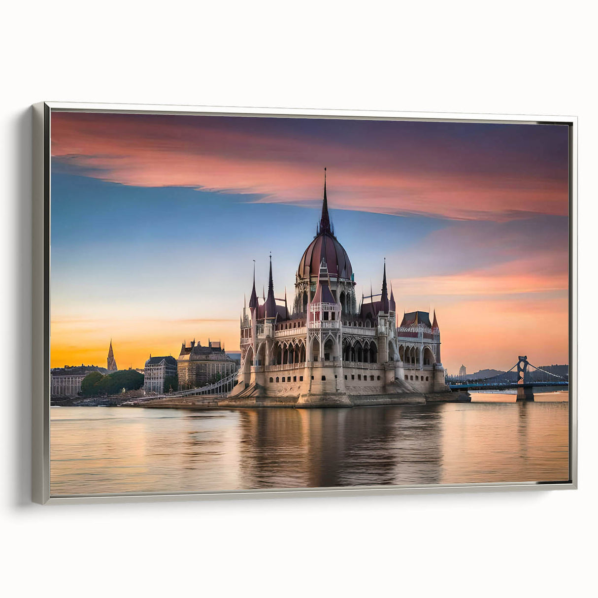 Framed canvas landscape art painting featuring a vintage European scene in colorful hues, ideal for living room decor.