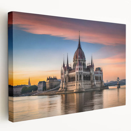 Large canvas print of a European cityscape in muted earth tones, ideal for kitchen wall decor.