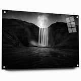 Acrylic print of a serene Icelandic landscape in soft blue and gray tones, ideal for bedroom or dining room decor.