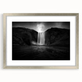 Extra large abstract art print of a textured Icelandic scenery in muted earth tones, framed in silver.