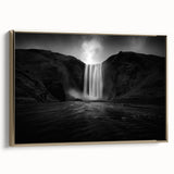 Landscape art painting depicting a serene Icelandic scenery on a framed canvas, featuring muted earth tones.