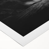 Art deco poster of a serene Icelandic landscape in muted blue and gray tones on rolled canvas, ideal for dining room decor.