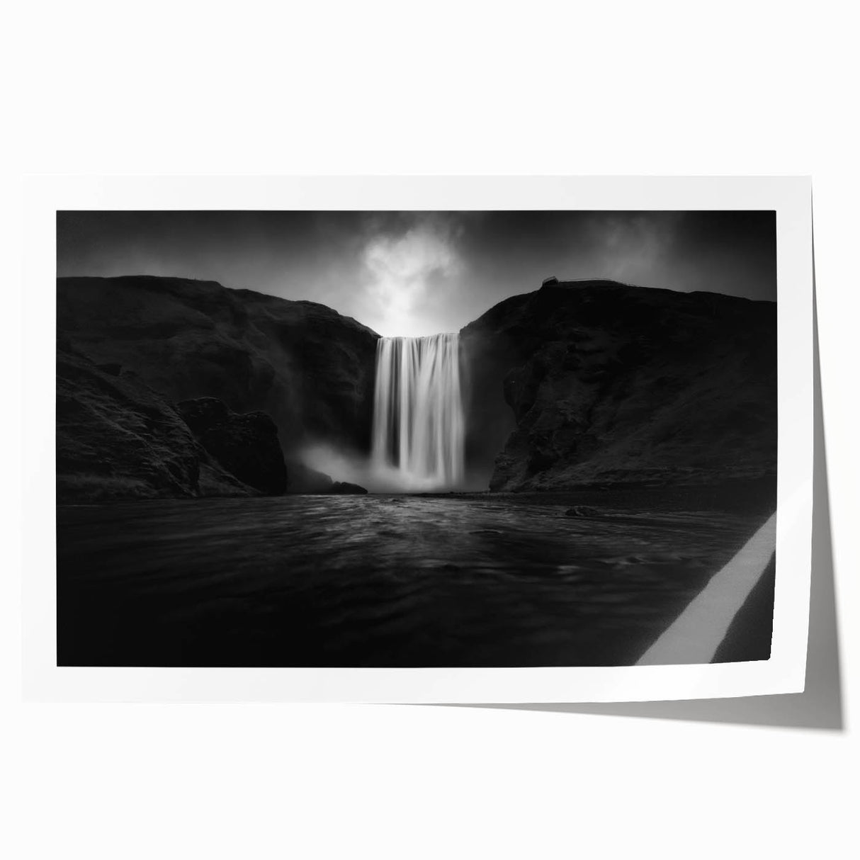 Icelandic landscape with vibrant green and blue tones on a large rolled canvas, ideal for dining room wall art.