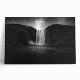 Black and white photograph of an Icelandic landscape on stretched canvas, ideal for kitchen wall art.