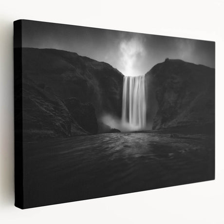 Landscape painting of Icelandic scenery on stretched canvas, featuring cool blue and green tones, ideal for kitchen wall art.
