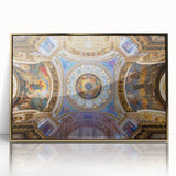 Acrylic print of Rome scenery with gold frame, featuring mid-century modernist style in muted colors.