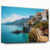 Large abstract wall art depicting a Sicilian landscape in muted earth tones on acrylic glass.