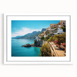 Textured abstract art print of Sicilian landscape in muted earth tones on a framed white mat, ideal for bedroom art.