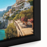 Black wall art featuring a textured, colorful Sicilian landscape on extra large framed canvas, ideal for living room decor.