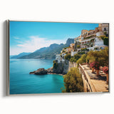 Framed canvas of a vintage Sicilian landscape painting, featuring muted earth tones.