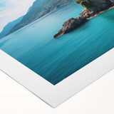 Art deco poster of Sicilian landscape on rolled canvas, featuring muted earth tones, ideal for dining room decor.