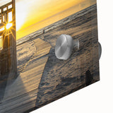 Mid-century modernist large abstract art print of a European landscape in muted earth tones on acrylic glass.