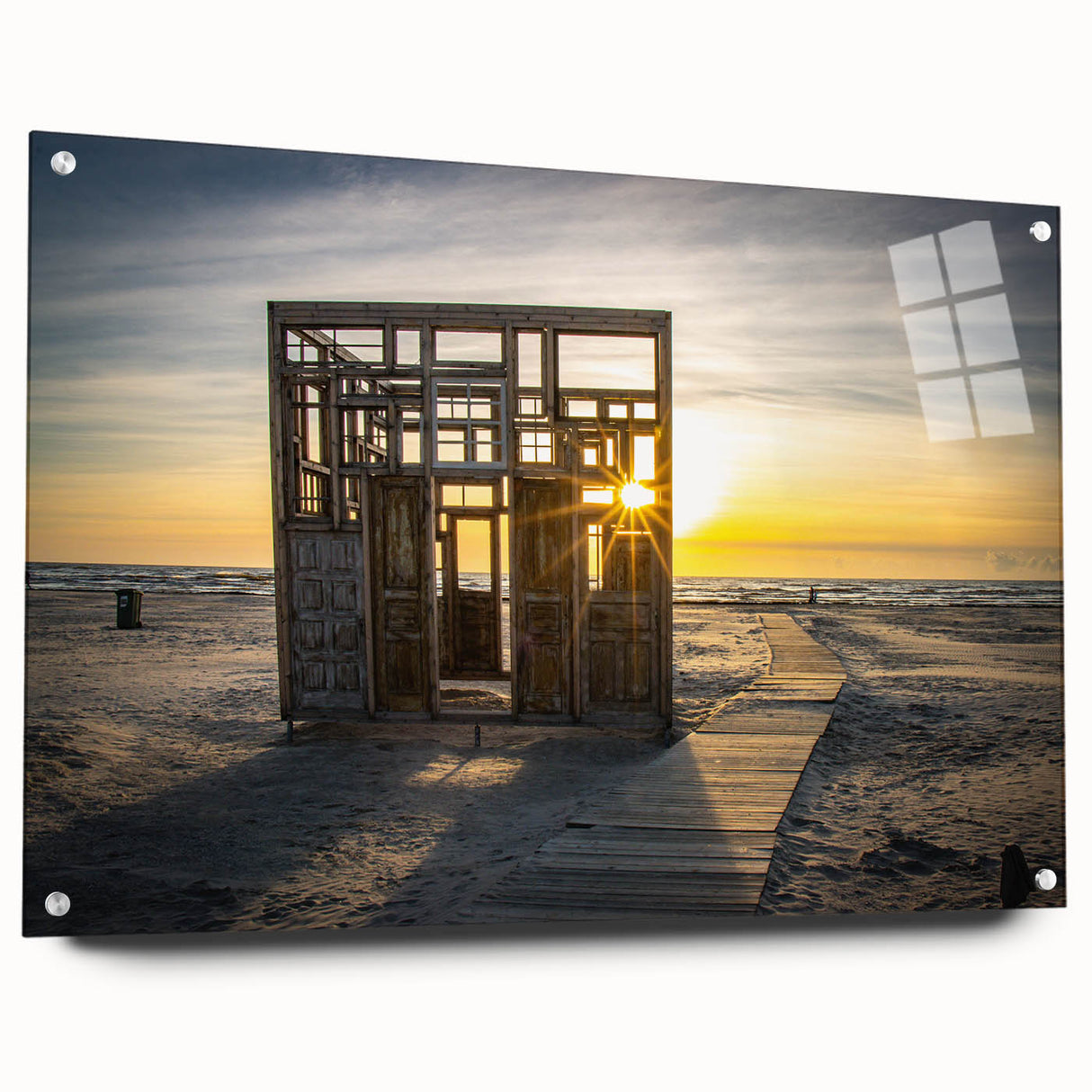 Acrylic print of a Latvian landscape with vivid green and blue tones, suitable for bedroom or dining room decor.