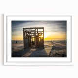 Textured abstract art print of a European scenery in Latvia, using muted earth tones on a framed white mat.