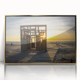 Art Deco poster of a European scenery in Latvia, featuring muted gold and blue tones on framed acrylic.