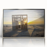 Large art print of a European Latvia scenery in muted earth tones, framed in silver acrylic.