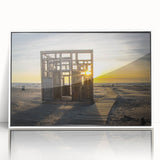 Mid-century modernist art depicting a serene Latvian landscape on a white framed acrylic, suitable for nursery wall art.