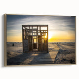 Framed canvas depicting a vintage-style European landscape in muted gold and black tones, ideal for bedroom wall decor.