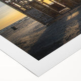 Art deco poster of a European cityscape in muted gray and blue tones on rolled canvas, suitable for dining room wall art.