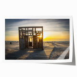 Rolled print of a European landscape in muted greens and blues, ideal for dining room wall art.