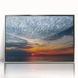 Mid-century modernist acrylic print of a European Lithuanian landscape in muted greens and blues.