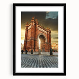 Extra large abstract art print featuring a colorful, textured depiction of Barcelona on a black framed canvas.