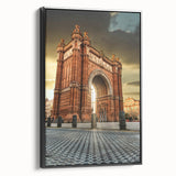 Black and white framed canvas of a vintage Barcelona landscape, ideal for bedroom wall decor.