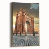 Framed canvas of a vintage Barcelona landscape in black and gold tones, ideal for bedroom wall decor.