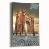 Framed canvas depicting a vintage-style Barcelona landscape with colorful art elements.