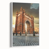 Vintage poster art of Barcelona with colorful, vibrant details on a large framed canvas, ideal for living room decor.