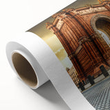 Art Deco poster of Barcelona skyline in pastel shades on rolled canvas, ideal for nursery wall art.