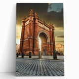 Black and white large art print of Barcelona scenery on stretched canvas, ideal for kitchen wall art.