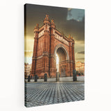 Scenic Barcelona cityscape on stretched canvas with vivid blue and orange tones, ideal for kitchen wall art.