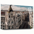 Acrylic print of a large abstract depiction of Madrid's skyline in muted earth tones.