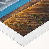 Art deco poster featuring a vibrant European scenery on rolled canvas, ideal for dining room wall art.