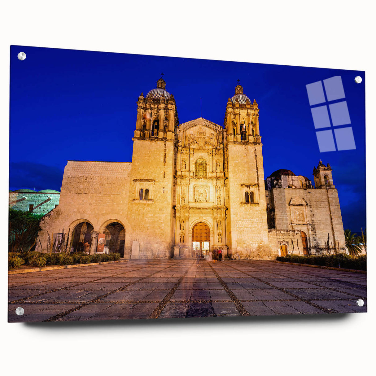 Acrylic print of a large abstract depiction of Oaxaca, Mexico, in vibrant colors.