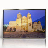 Mid-century modernist art depicting Oaxaca, Mexico scenery in silver-framed acrylic, ideal for nursery wall art.