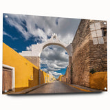 Acrylic print of a Yucatán scenery in vibrant blue and green tones, ideal for bedroom or dining room decor.