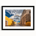 Extra large abstract art print of a colorful Yucatan scenery on a black framed canvas, ideal for living room decor.